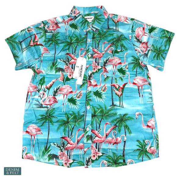 TUNEVUSE Boys Flamingo 3pc Cabana Set Shirt Shorts Hat Beach Vacation NEW~NWT!! - Picture 6 of 15